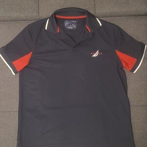 Nautica Men's Navy and Red Polo Shirt